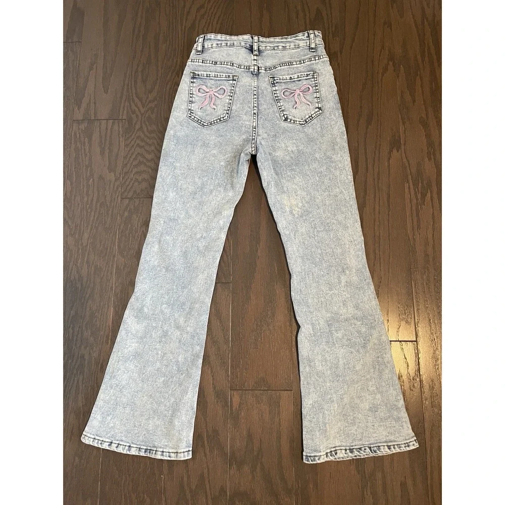 SHEIN‎ Teen Embroidered Pink Now Jeans Size 13y Light Wash 26